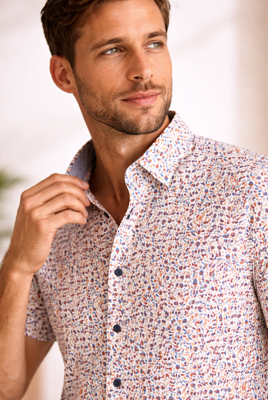 Short Sleeve Leaf Pattern Shirt - Multi Colour