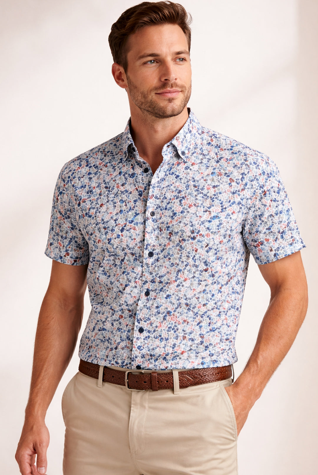 Short Sleeve Pattern Shirt - Dark Blue