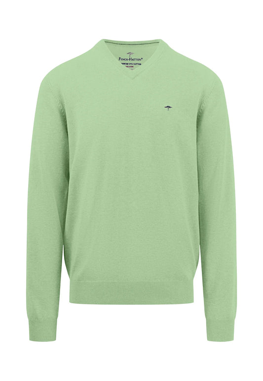 SOFT COTTON SWEATER WITH A V-NECK - Soft Green