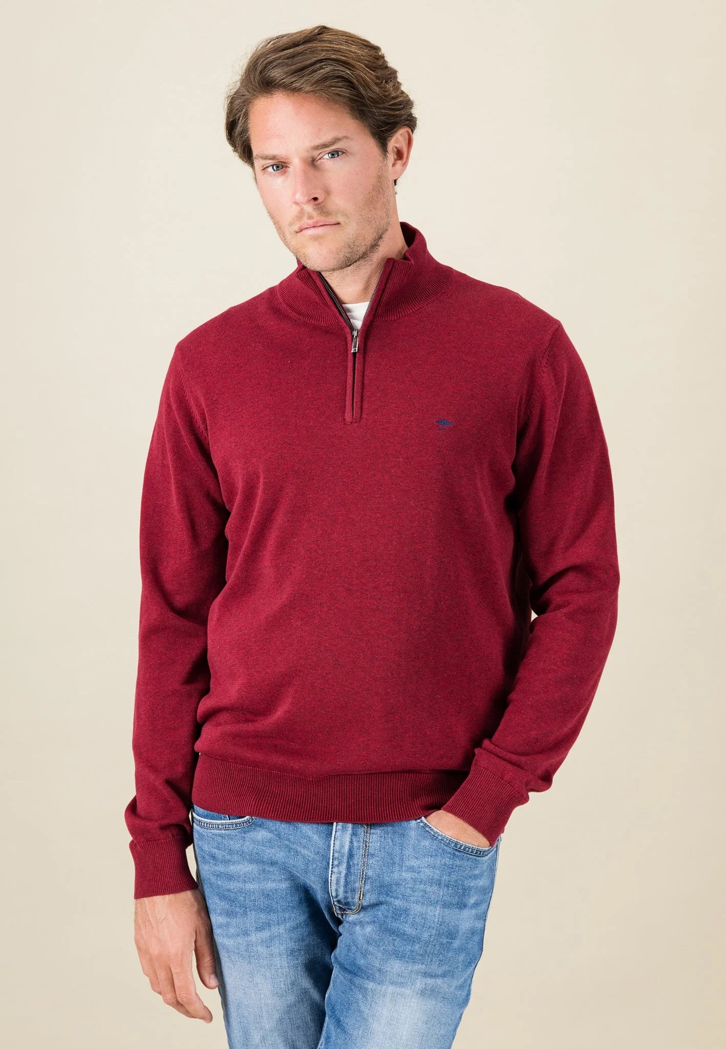 Super-soft Cotton Quarter Zip - Ruby Red