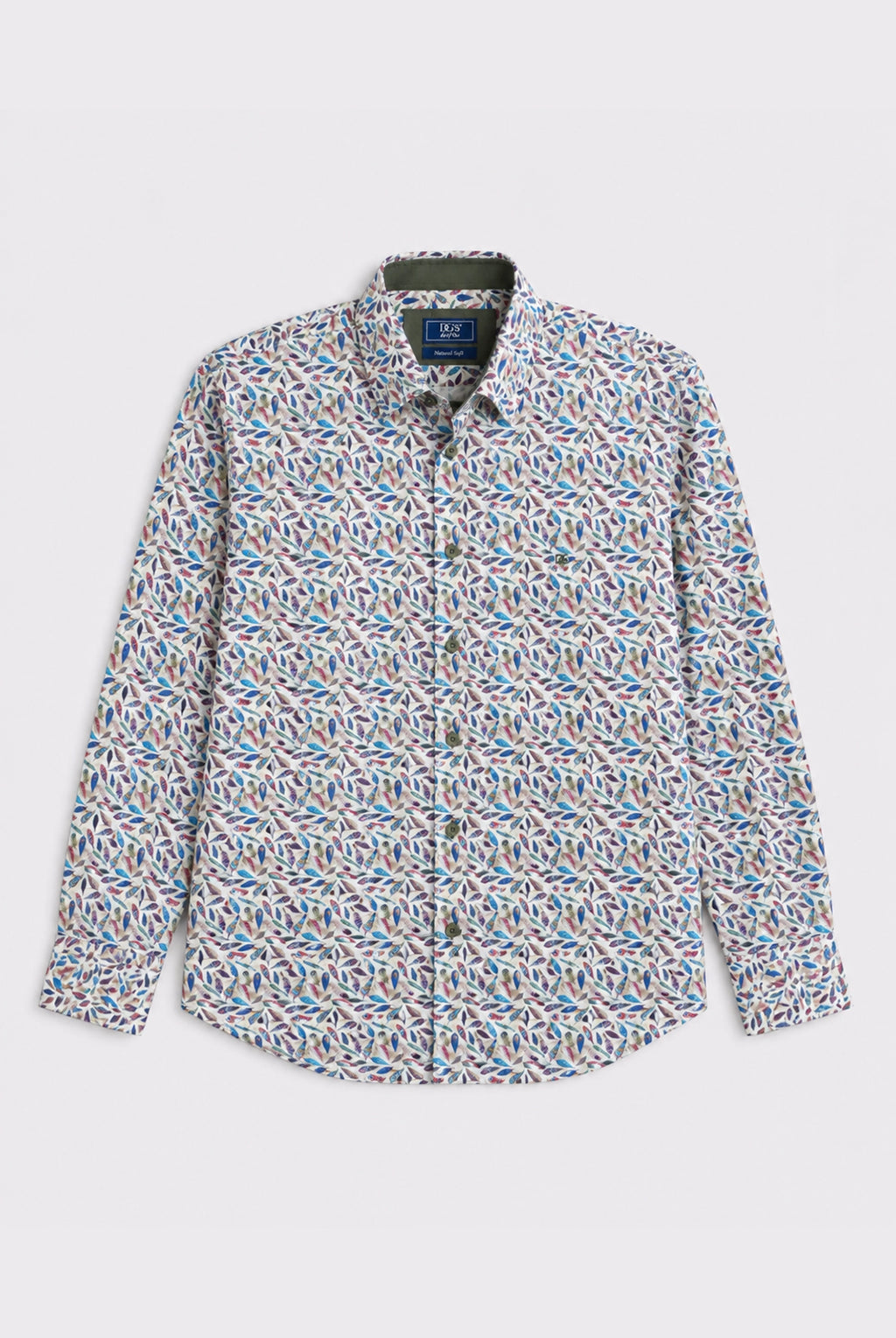 Cotton-Stretch Pattern Shirt - Peacock Feathers