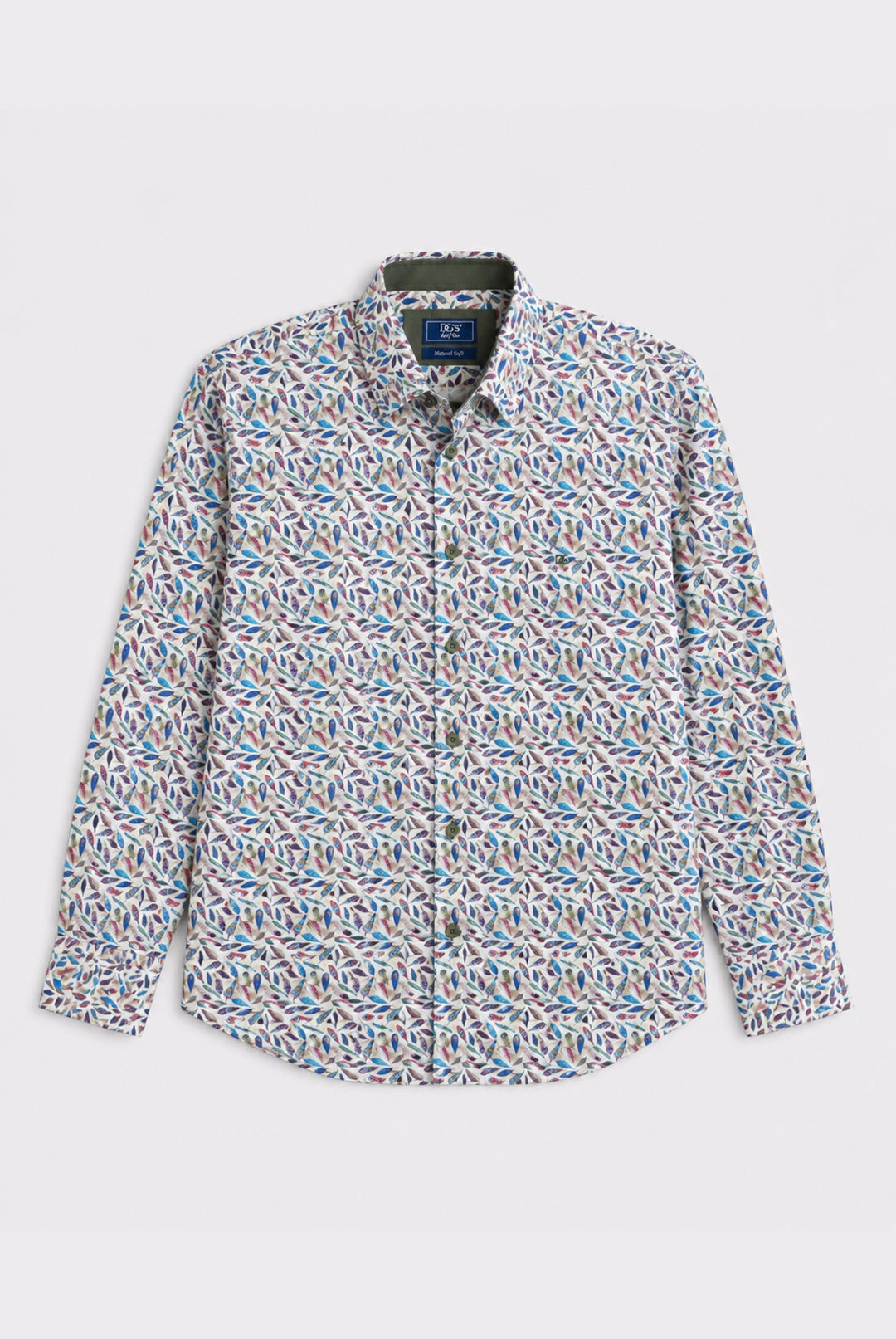 Cotton-Stretch Pattern Shirt - Peacock Feathers