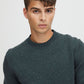 Soft Wool-rich Knitted Crew Jumper - Green Fleck