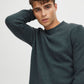 Soft Wool-rich Knitted Crew Jumper - Green Fleck