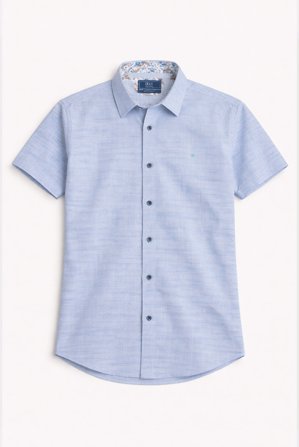 Pure Cotton Short-Sleeve Shirt - Linen-Look Sky Blue