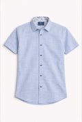 Pure Cotton Short-Sleeve Shirt - Linen-Look Sky Blue