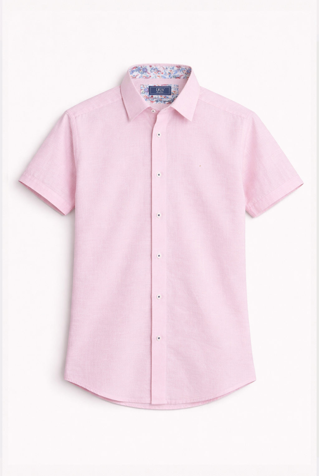 Pure Cotton Short-Sleeve Shirt - Linen-Look Pink