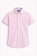 Pure Cotton Short-Sleeve Shirt - Linen-Look Pink