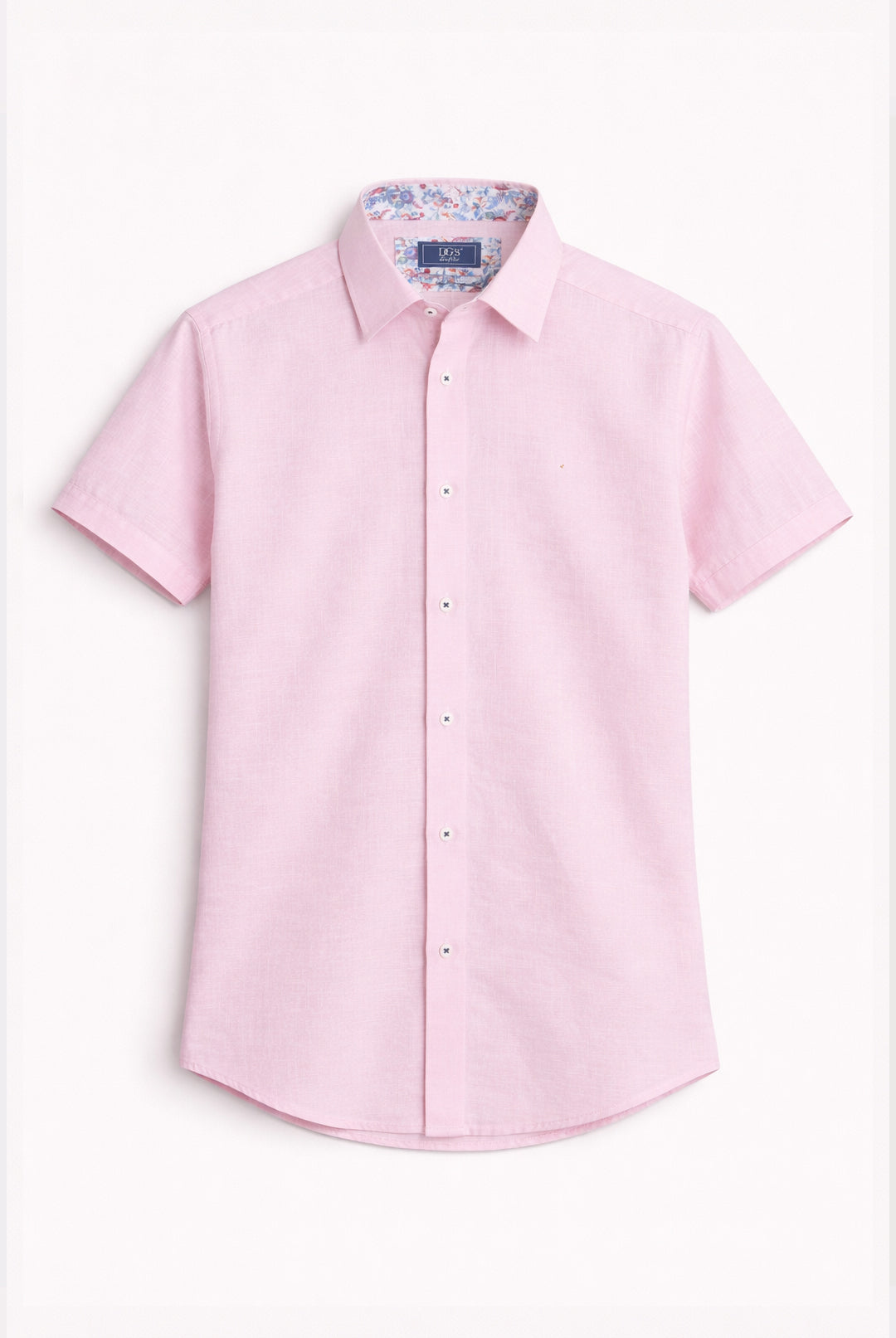 Pure Cotton Short-Sleeve Shirt - Linen-Look Pink