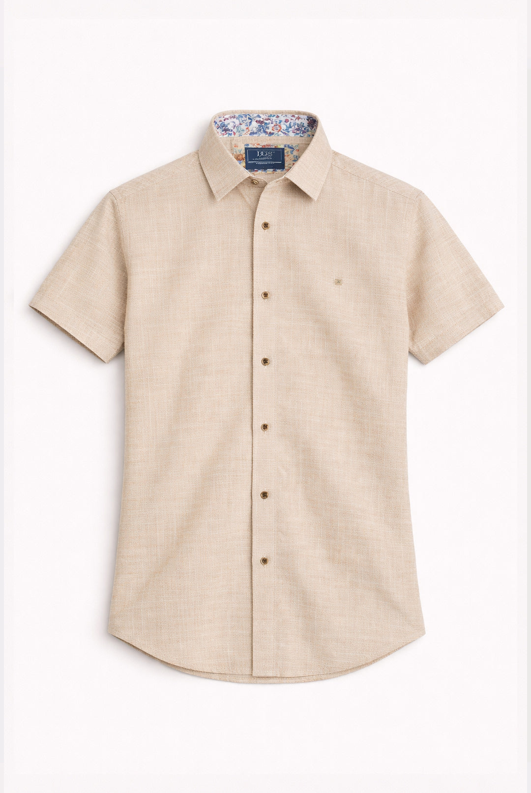 Pure Cotton Short-Sleeve Shirt - Linen-Look Sand