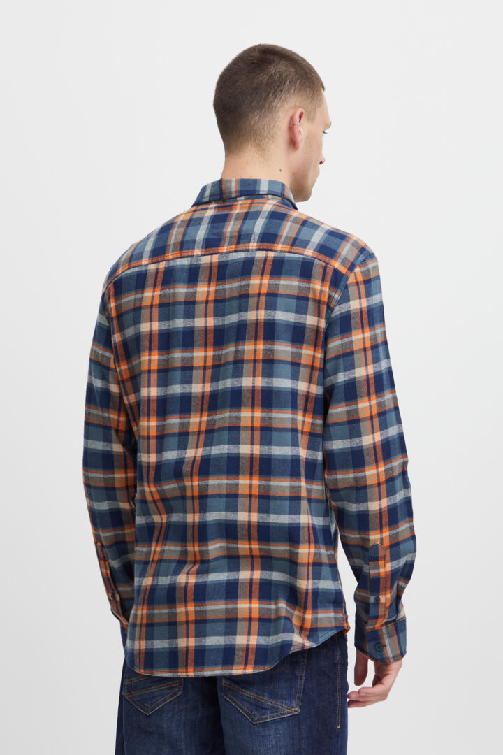 Brushed-cotton Check Shirt - Navy/ Orange