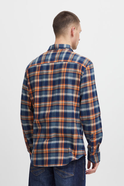 Brushed-cotton Check Shirt - Navy/ Orange