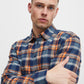 Brushed-cotton Check Shirt - Navy/ Orange