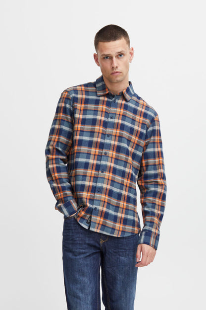 Brushed-cotton Check Shirt - Navy/ Orange
