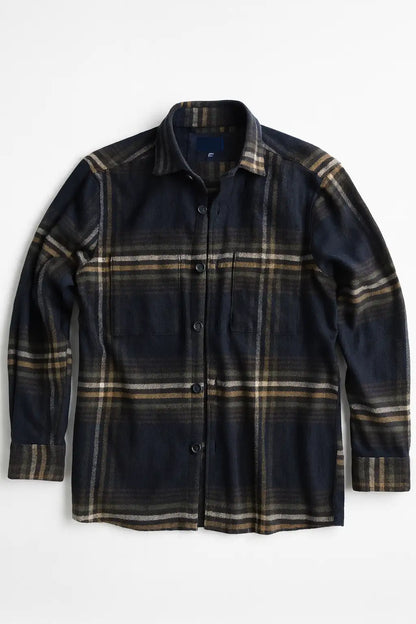 Brushed Flannel Over-Shirt - Navy Plaid Check