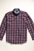 Button-Down Plaid Check Shirt - Red / Navy
