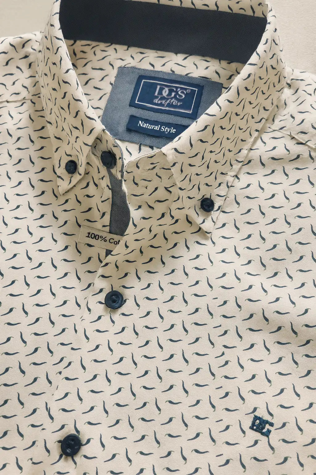 Button-Down Peppers Silhouette Print Shirt - White / Navy