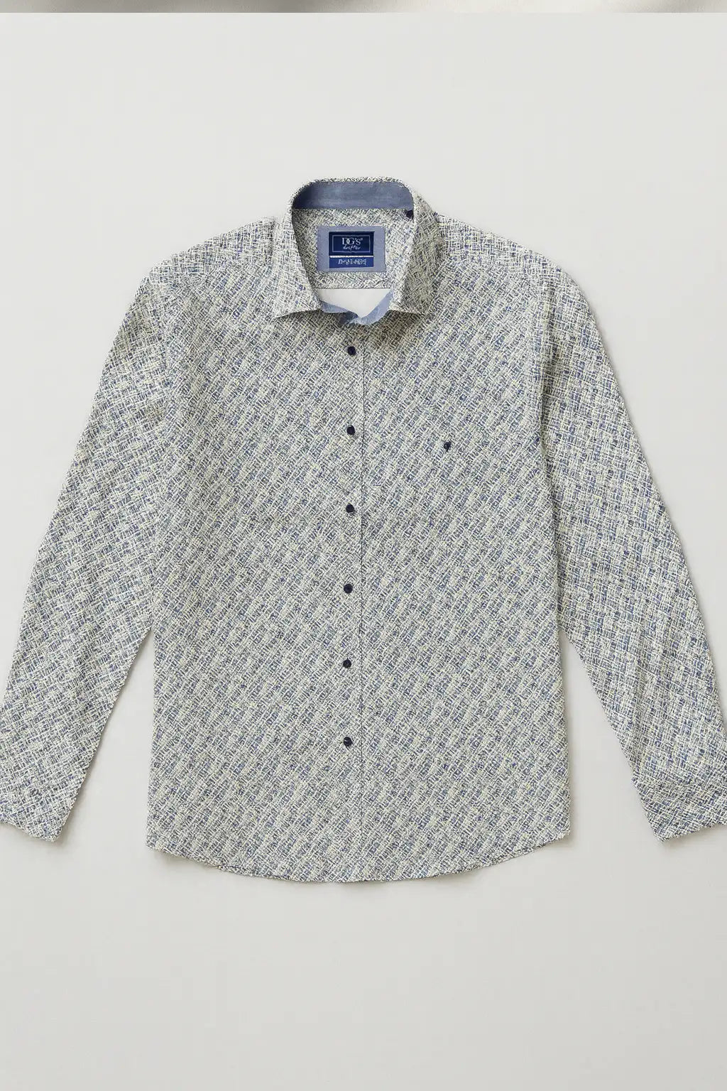 Pure Cotton Geometric Print Shirt - White / Navy / Tan