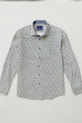 Pure Cotton Geometric Print Shirt - White / Navy / Tan