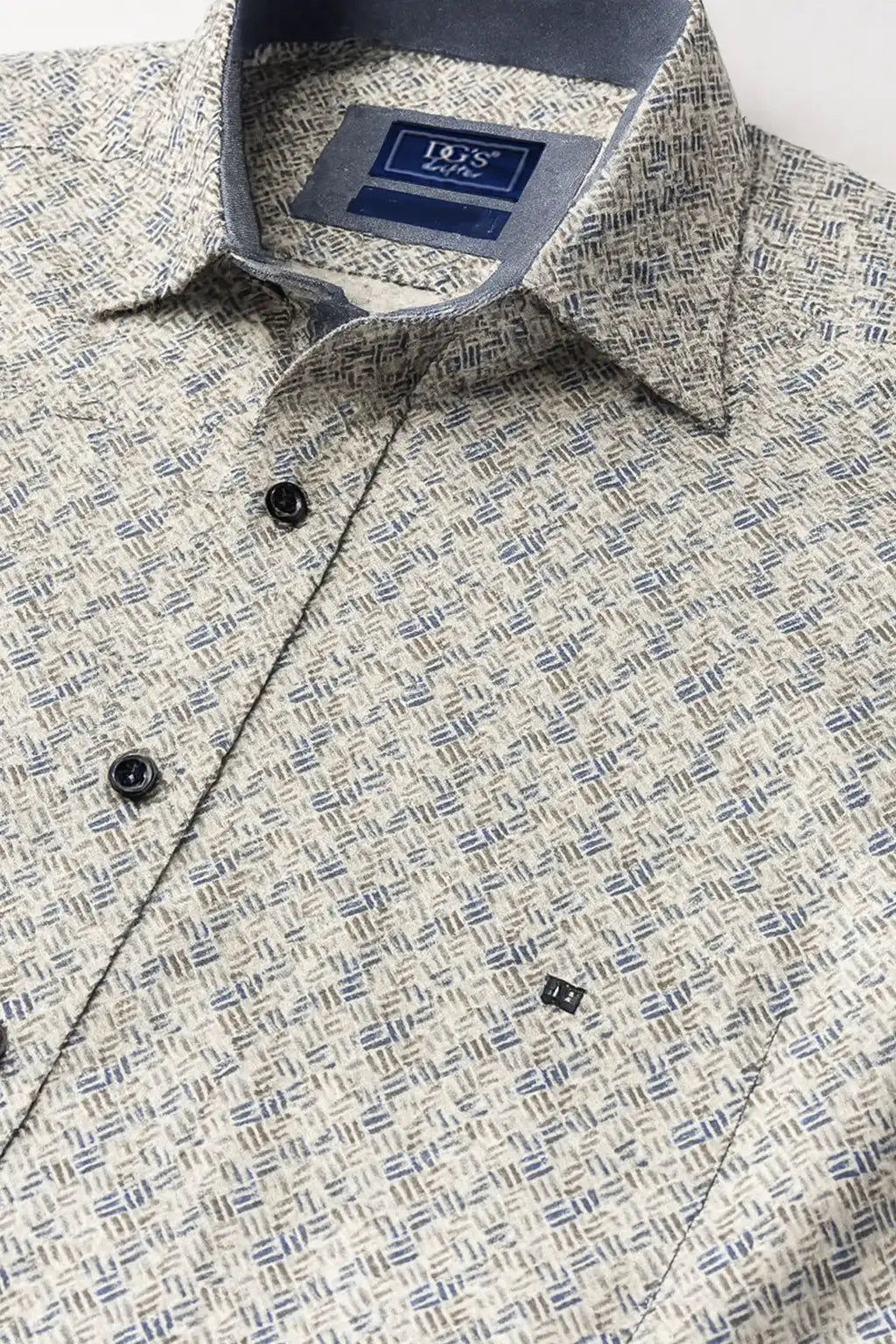 Pure Cotton Geometric Print Shirt - White / Navy / Tan