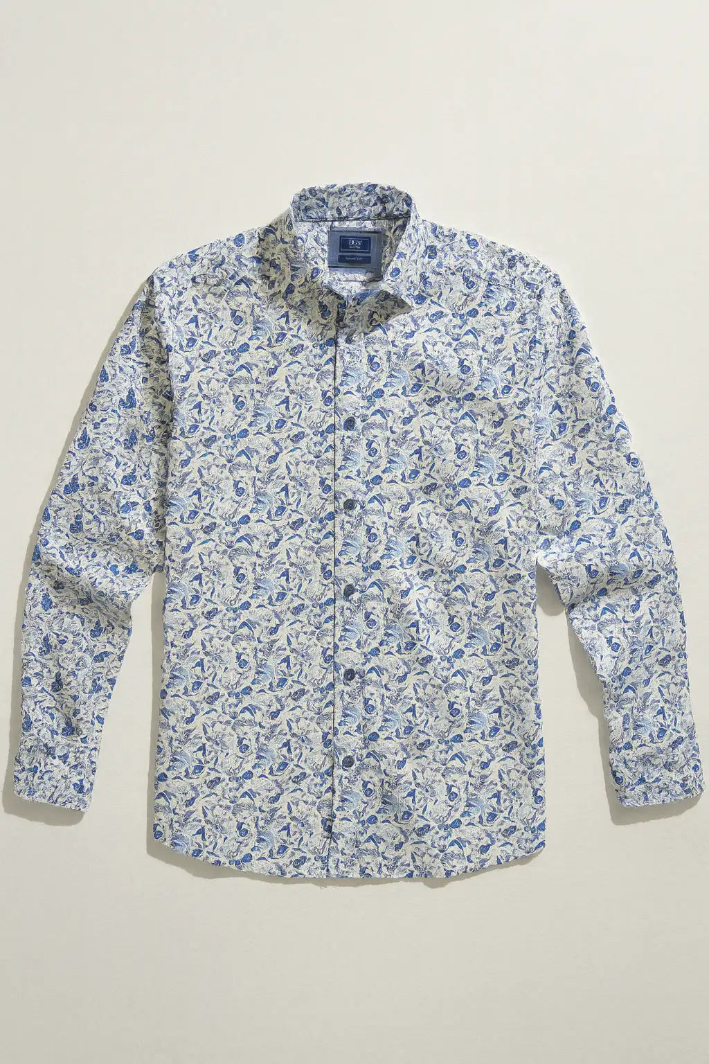 Bird & Floral Print Shirt - White / Blue