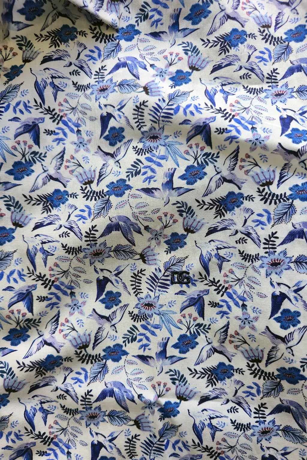 Bird & Floral Print Shirt - White / Blue