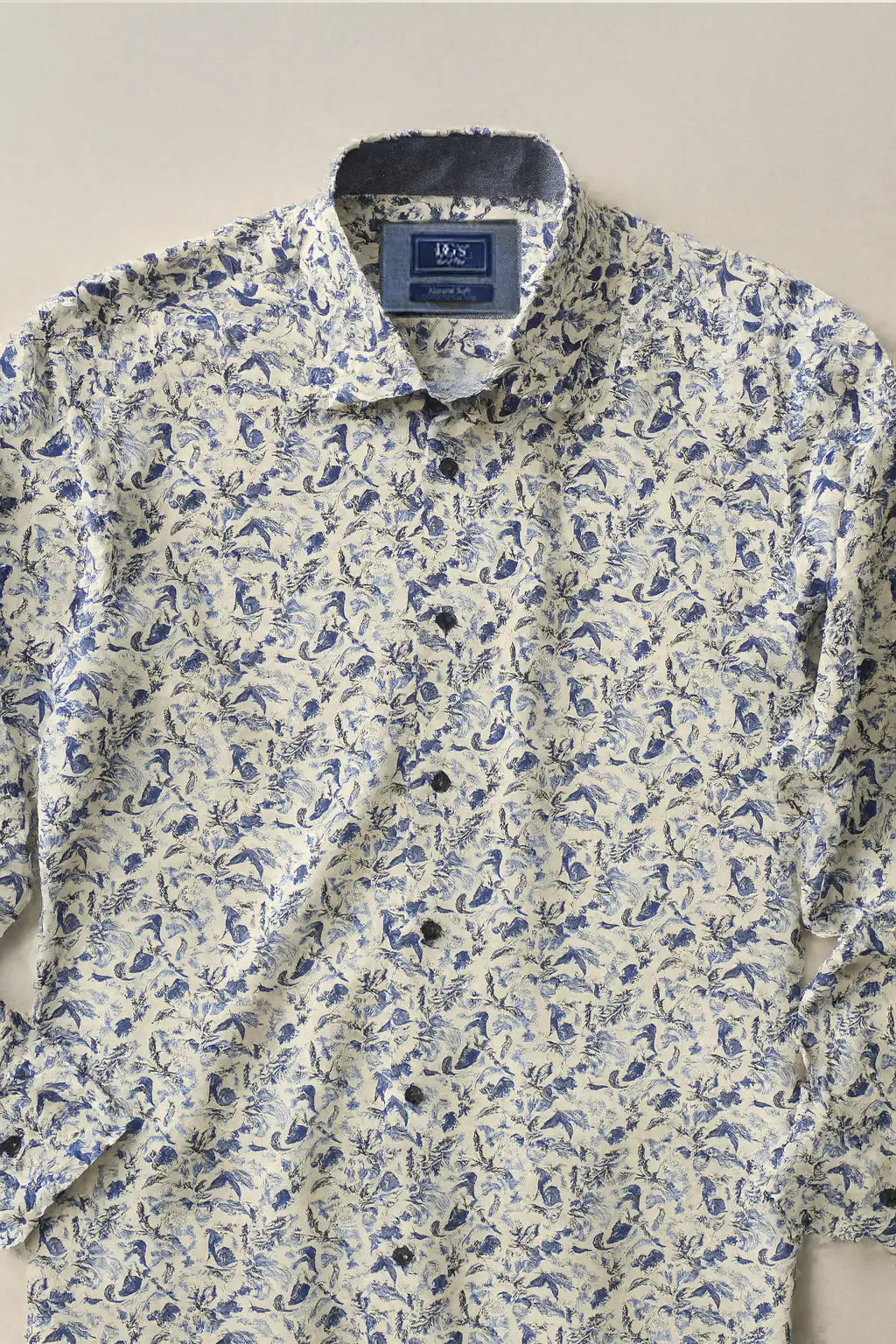 Bird & Floral Print Shirt - White / Blue