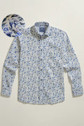 Bird & Floral Print Shirt - White / Blue