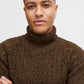 Chunky Cable-Knit Roll Neck - Brown