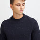 Soft Wool-rich Knitted Crew Jumper - Navy Fleck