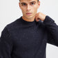 Soft Wool-rich Knitted Crew Jumper - Navy Fleck