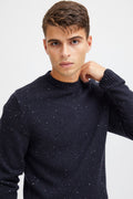 Soft Wool-rich Knitted Crew Jumper - Navy Fleck
