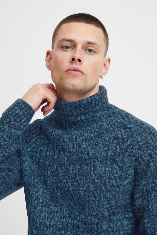 Chunky Cable-Knit Roll Neck - Blue