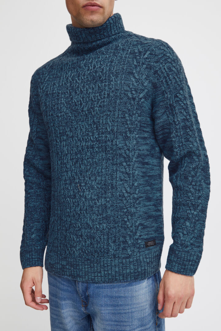 Chunky Cable-Knit Roll Neck - Blue