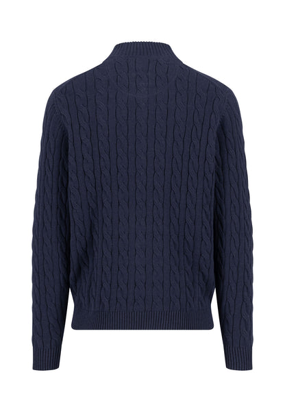 Pure-cotton Cable Knit Quarter Zip Jumper - Navy