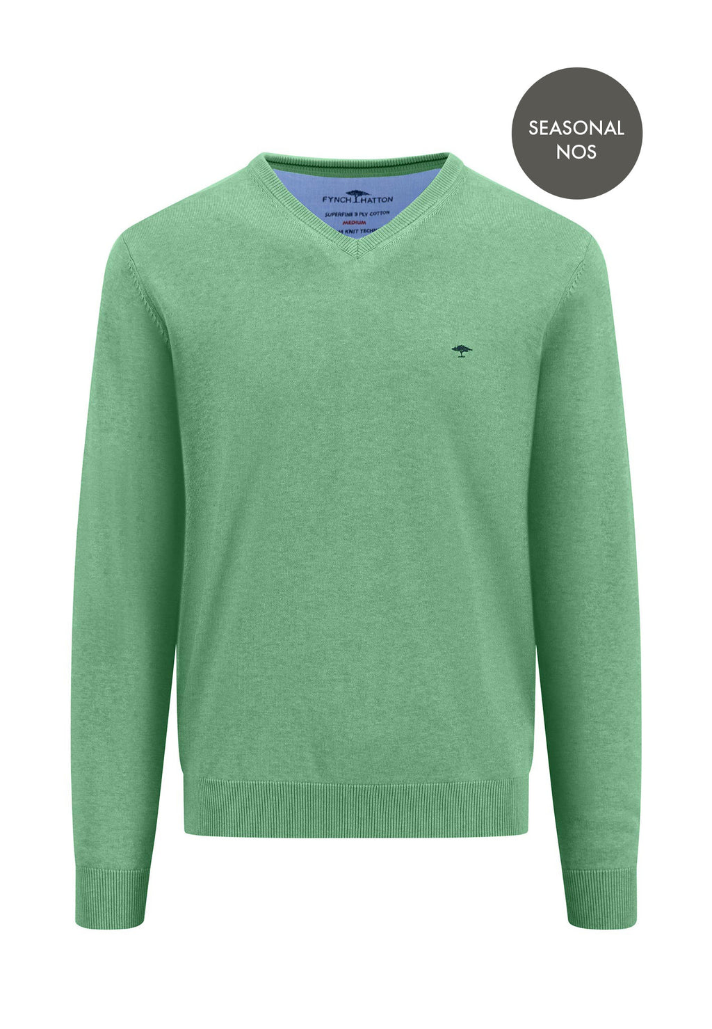 SOFT COTTON SWEATER WITH A V-NECK - Turf Green