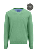 SOFT COTTON SWEATER WITH A V-NECK - Turf Green