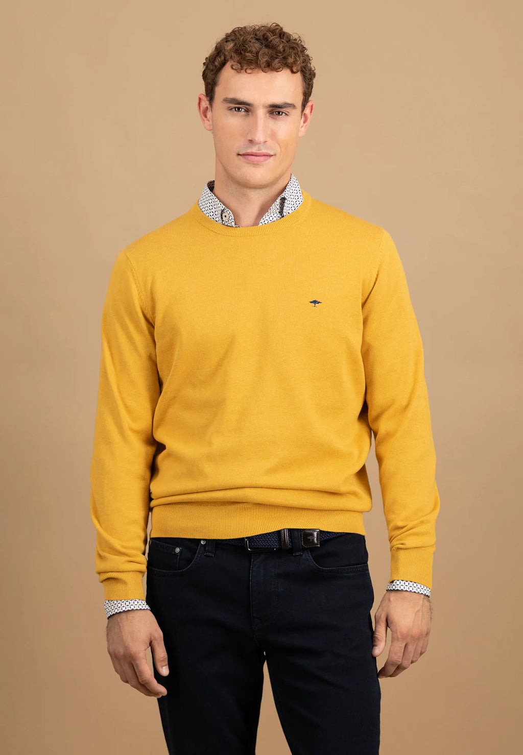 FINE-KNIT COTTON SWEATER WITH A CREW NECK - Amber
