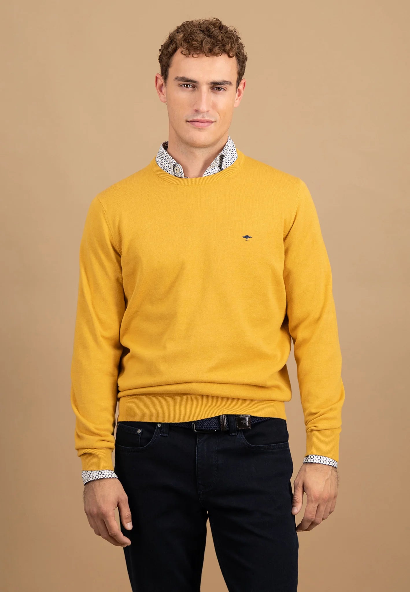 FINE-KNIT COTTON SWEATER WITH A CREW NECK - Amber