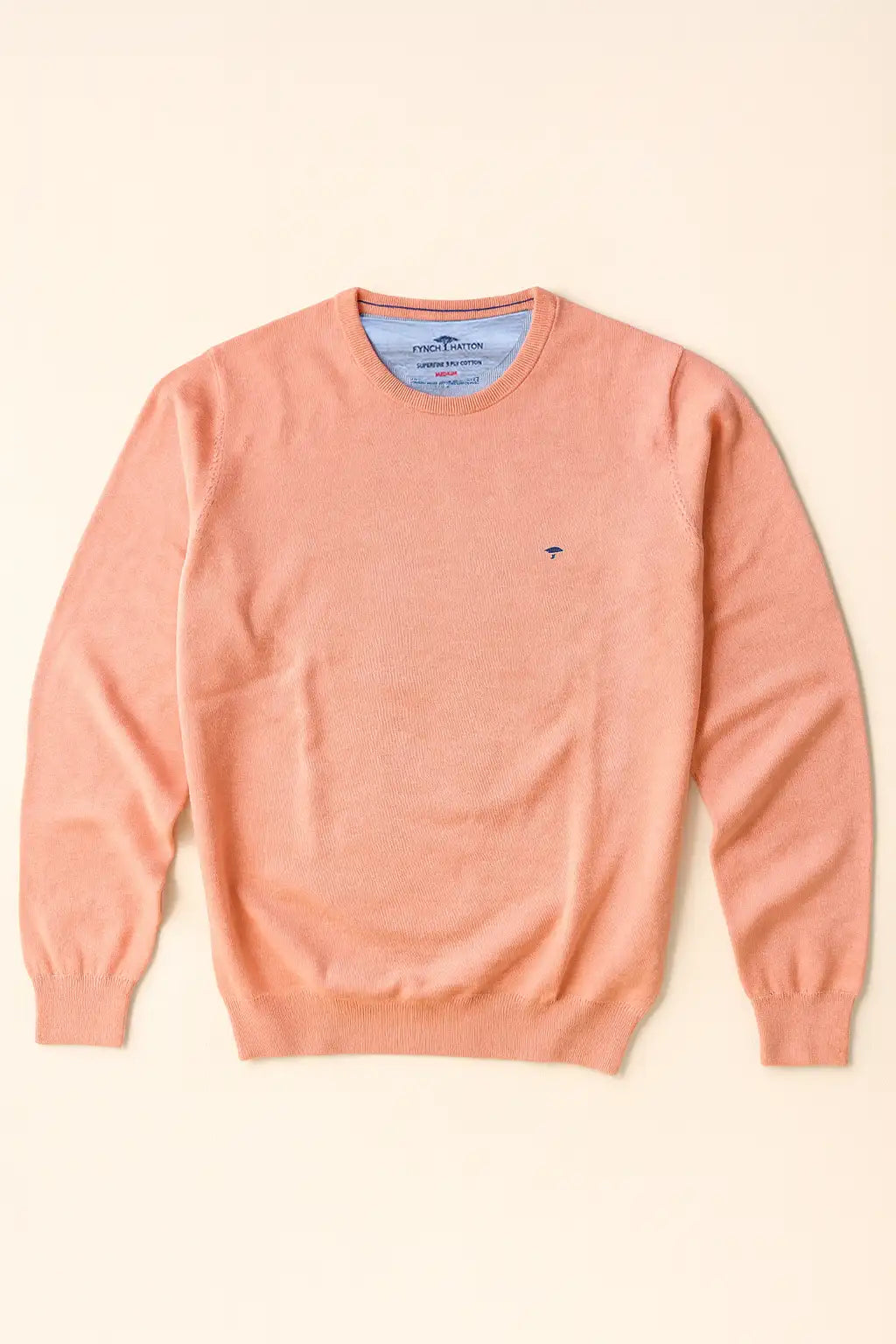 FINE-KNIT COTTON SWEATER WITH A CREW NECK - Peach