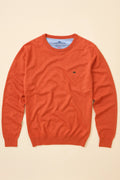 FINE-KNIT COTTON SWEATER WITH A CREW NECK - Spicy Red