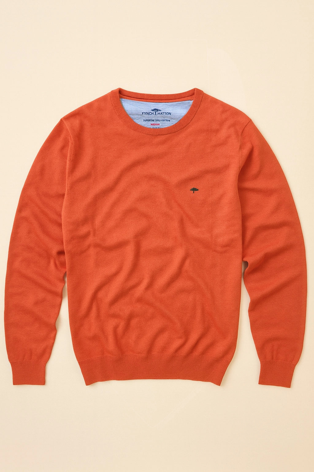 FINE-KNIT COTTON SWEATER WITH A CREW NECK - Spicy Red