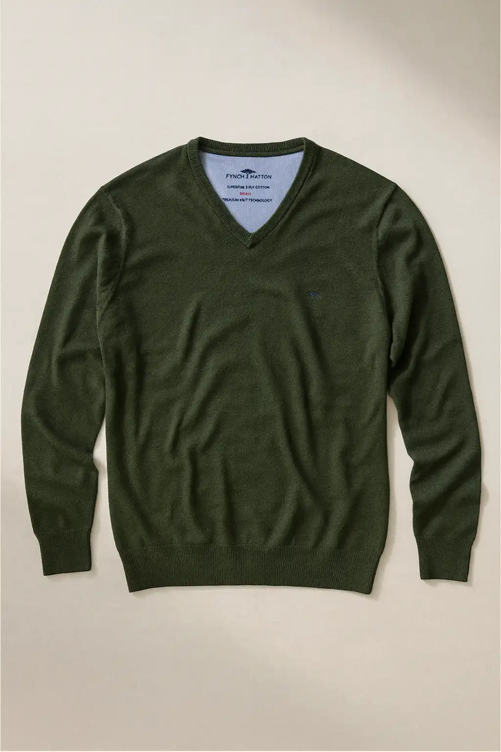 SOFT COTTON SWEATER WITH A V-NECK - Dark Ivy