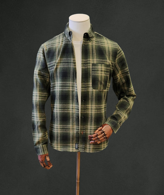Brush-Cotton Check Shirt - Green