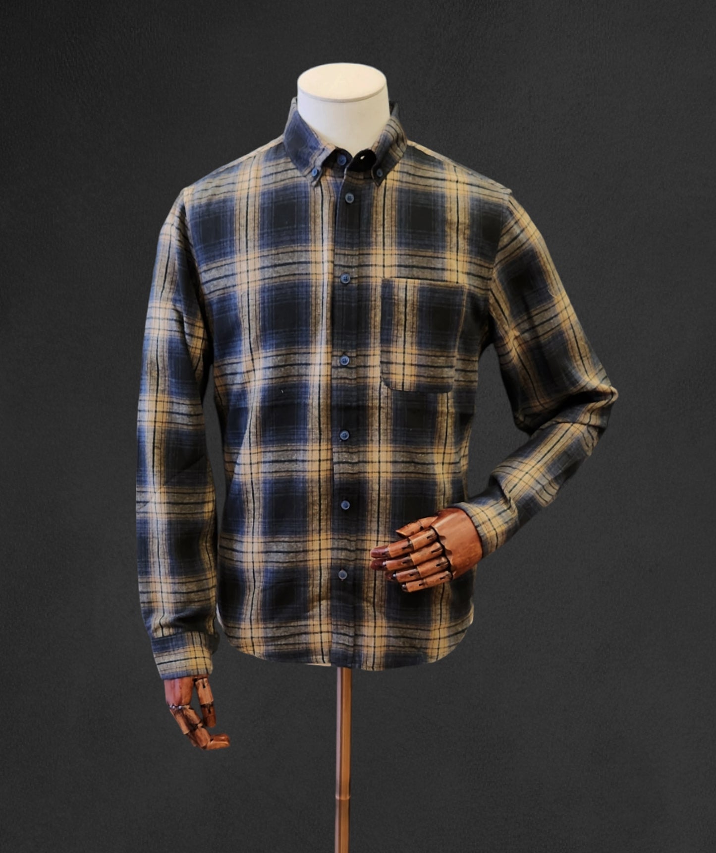 Brush-Cotton Check Shirt - Navy