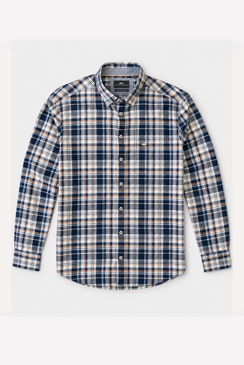 Twill Cotton Plaid Check Shirt - Navy