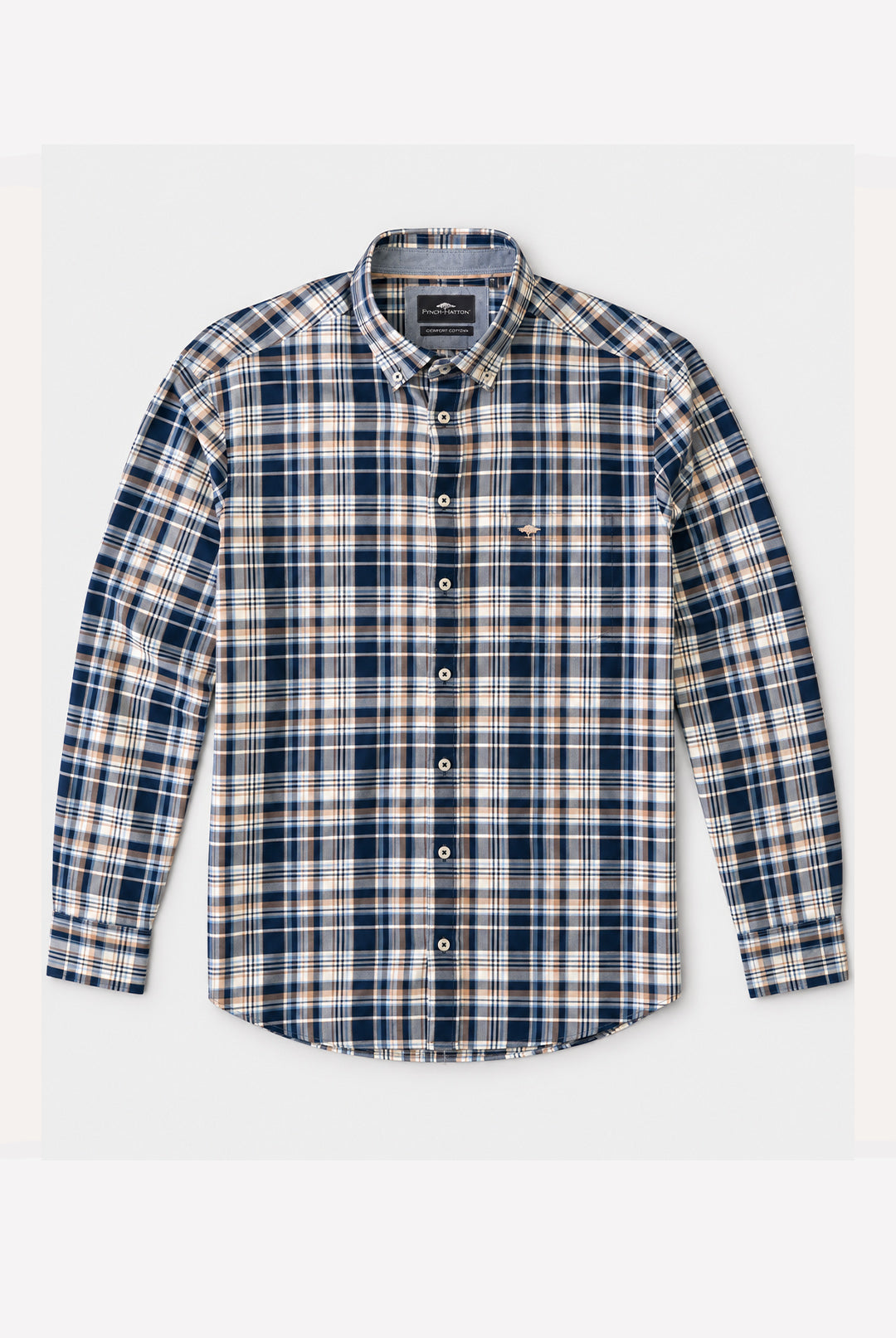 Twill Cotton Plaid Check Shirt - Navy