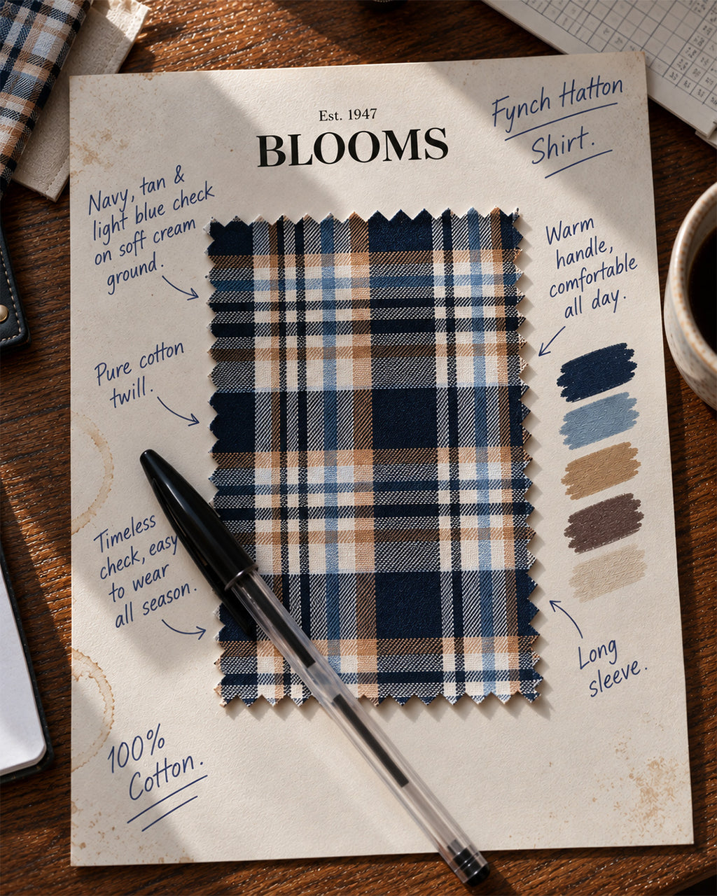 Twill Cotton Plaid Check Shirt - Navy