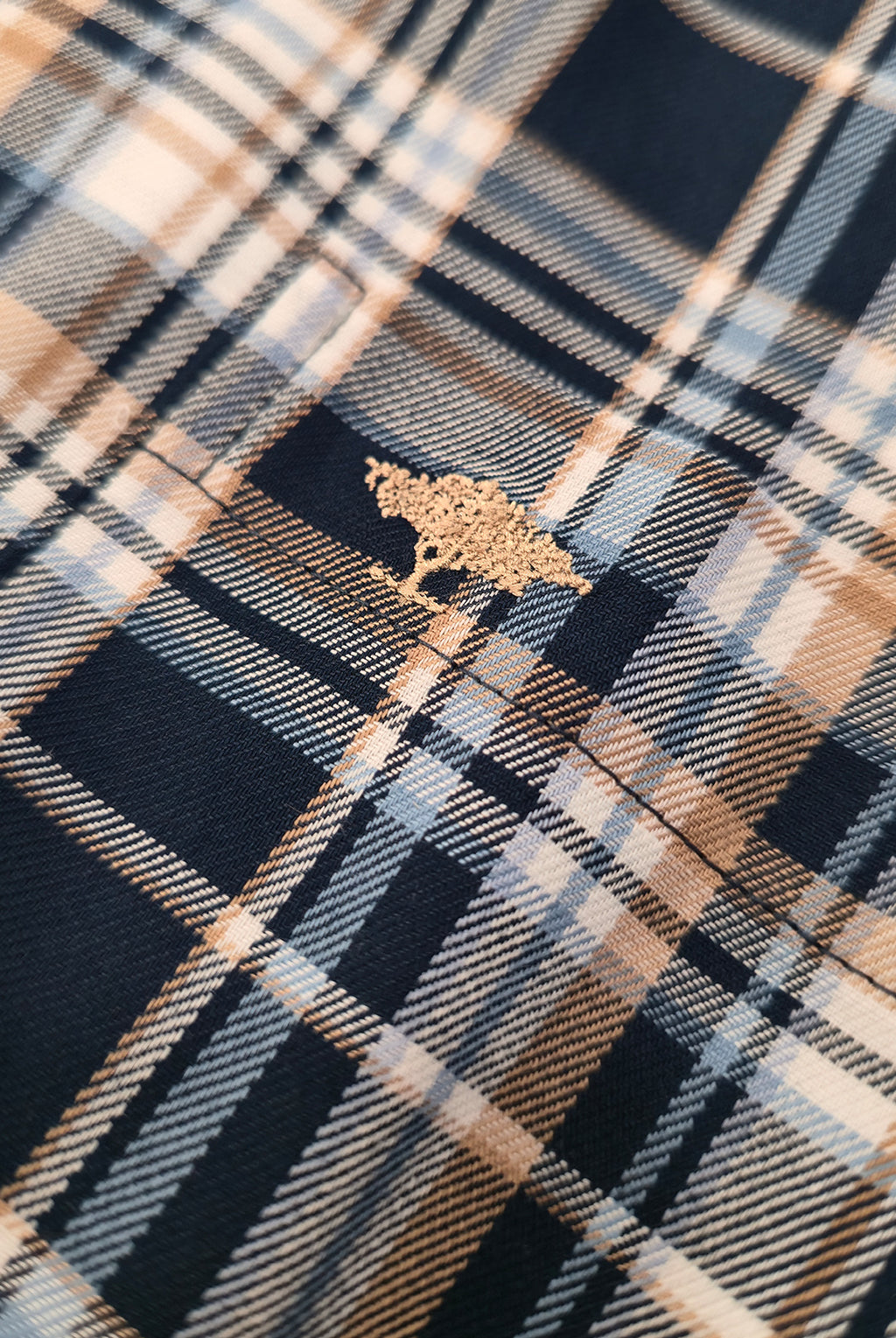 Twill Cotton Plaid Check Shirt - Navy