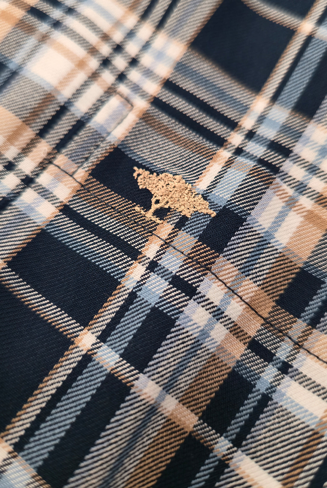 Twill Cotton Plaid Check Shirt - Navy